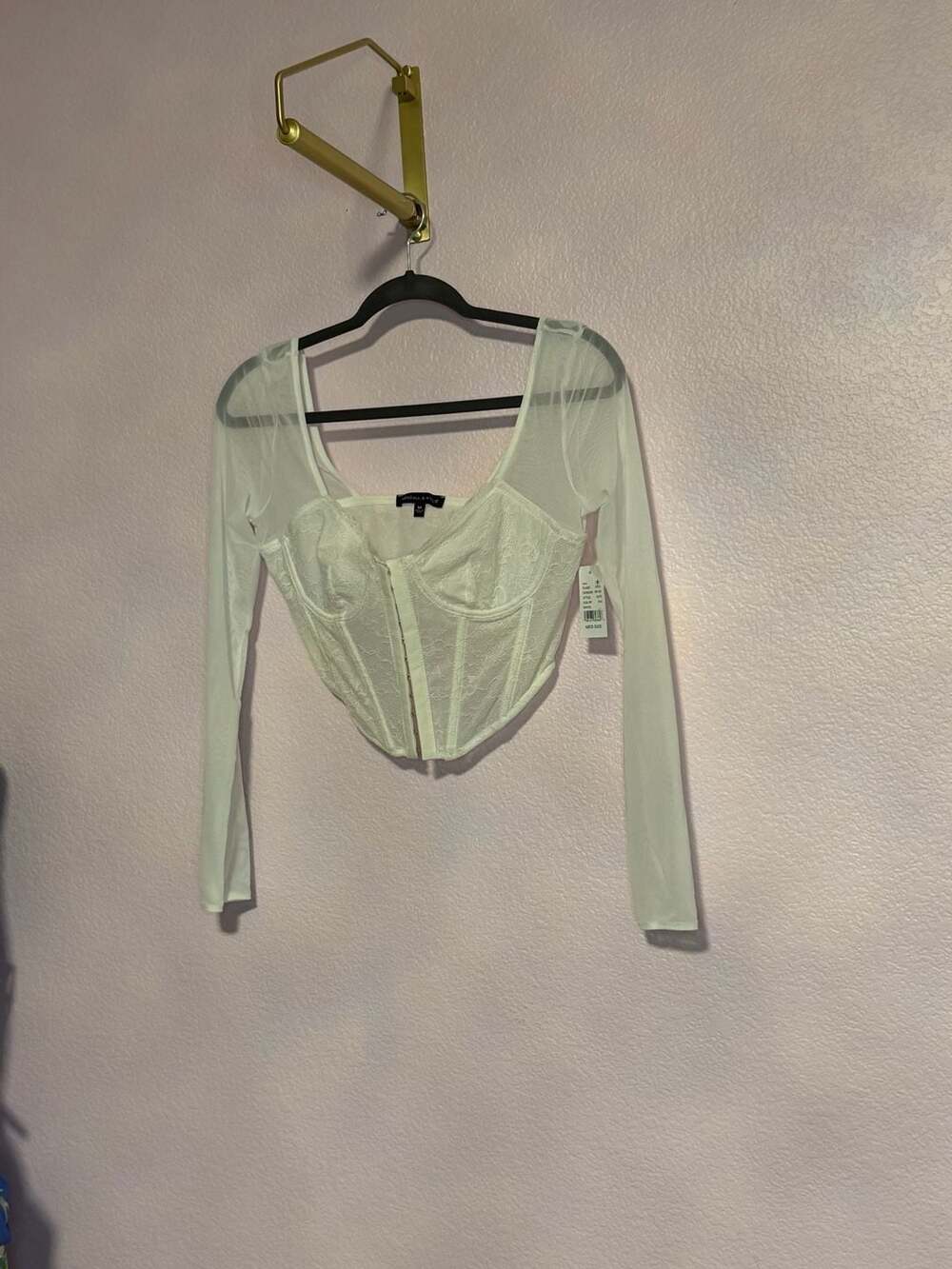 Kendall & Kylie Long Sleeve Corset Top Size M White Lace Bustier